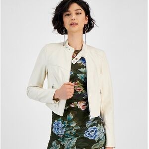 GUESS dove white moto faux leather jacket